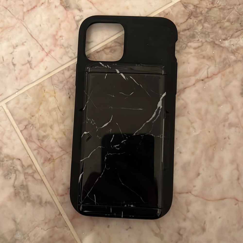 Black marble phone case with slide out card compartment. Brand new iPhone 11